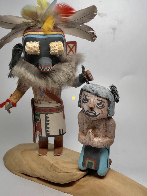 Hopi “He Who Cuts Hair” and Tsuku Clown Katsina Doll by Brandon Ross
